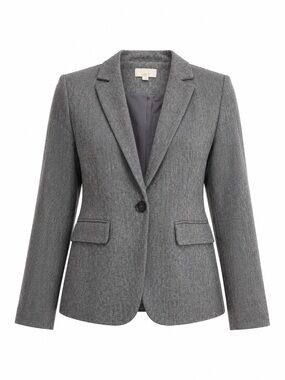 LOFT Heather Gray Herringbone One-Button Blazer